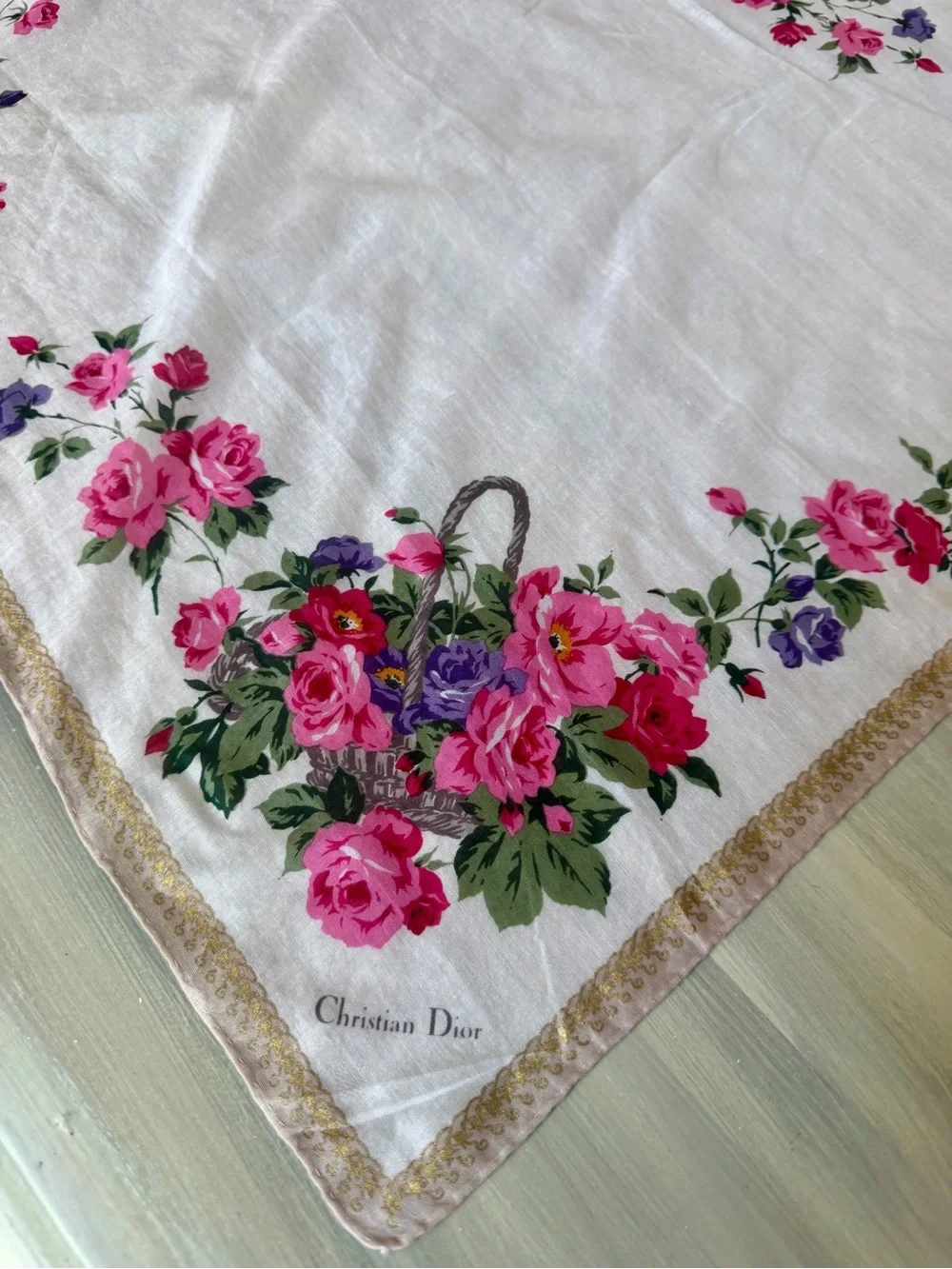 Dior Pink Floral Cottagecore Silky Scarf Bandana Headband Bag Scarf Neckerchief